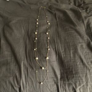 Faux pearl crystal and gold necklace